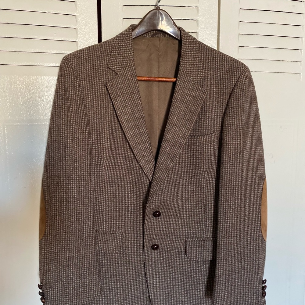 STAFFORD Brown Houndstooth Blazer with Elbow Patches SIZE 40s 100%pure WOOL